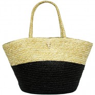 Straw Tote: Woven Wheat Straw Tote - 2 Tones - Black  - BG-R11053BK